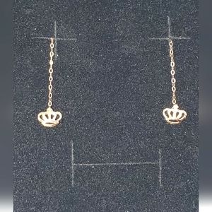Dainty 18k Rose Gold Crown Threader Earrings Pink Gold Pierced Ears